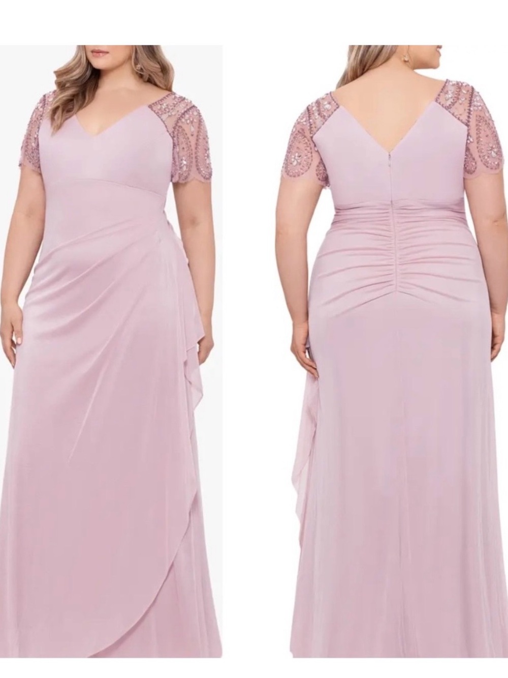 XSCAPE Embellished Chiffon Column Gown Rose